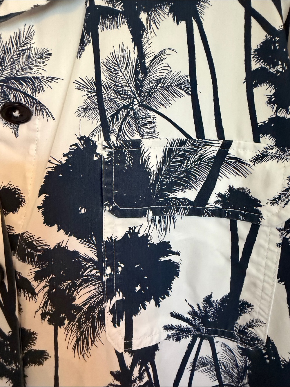 Chico's White Button-Down Top with Navy and White Palm Print - Picture 2 of 7
